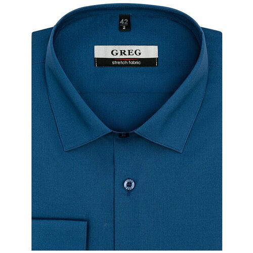 Рубашка мужская длинный рукав GREG 230/237/1261/ZN STRETCH, Прилегающий силуэт / Super Slim fit, цвет Синий, рост 174-184, размер ворота 43