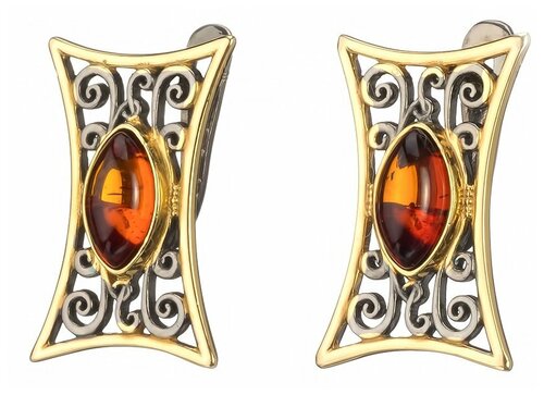 Серьги Amberprofi, серебро, 925 проба, золочение, янтарь