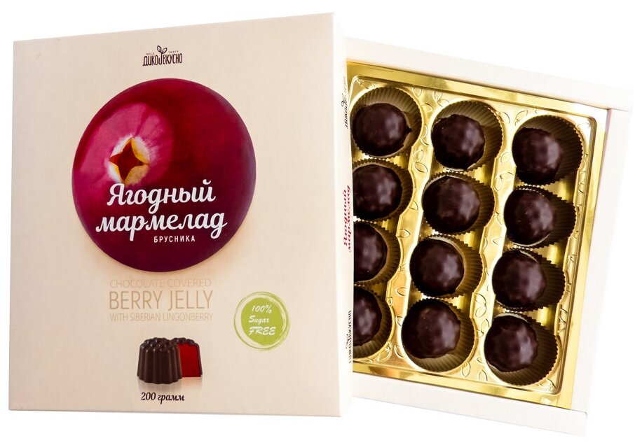 Мармелад Брусничный в шоколадной глазури, 200 гр