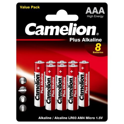 Батарейка Camelion Plus Alkaline BL8 AAA/LR03 (LR03-BP5+3) 8шт/уп, 1 шт. батарейка aaa camelion lr03 plus alkaline 10 штук lr03 bp1x10p