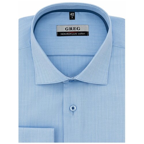 фото Рубашка мужская длинный рукав greg 213/111/0028/1p, прямой силуэт / сlassic fit, цвет голубой, рост 174-184, размер ворота 44