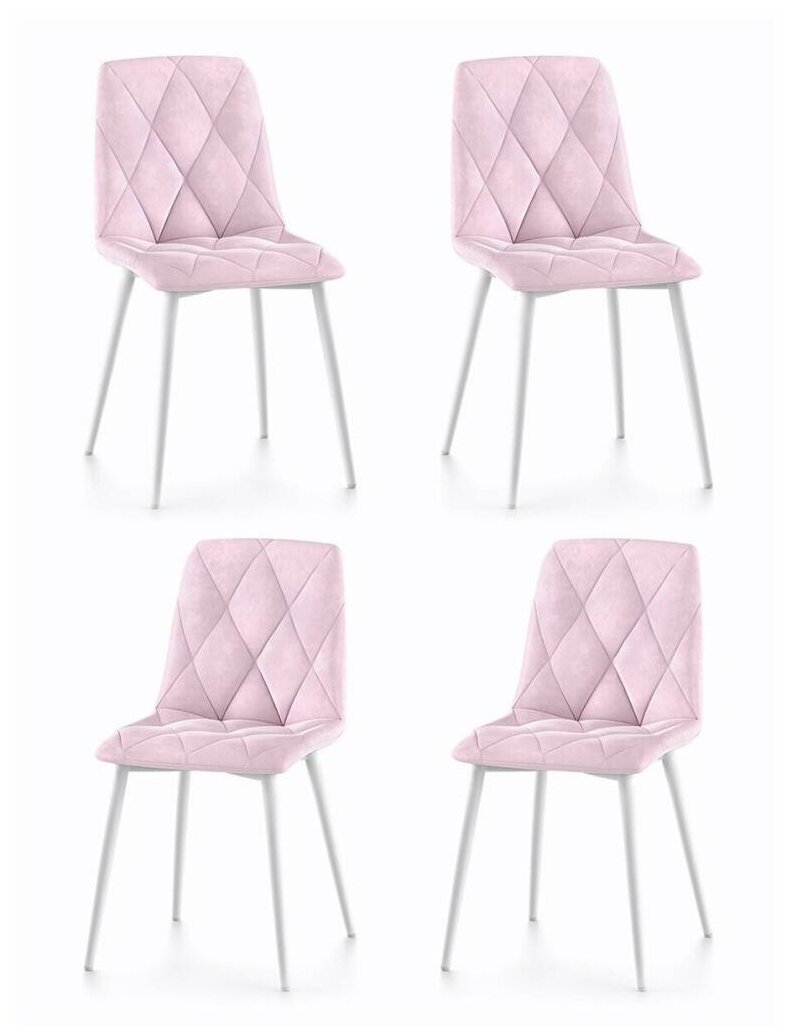 Комплект кухонных стульев (4 шт.), СтолБери, Ричи, велюр розовый, металлокаркас белый матовый