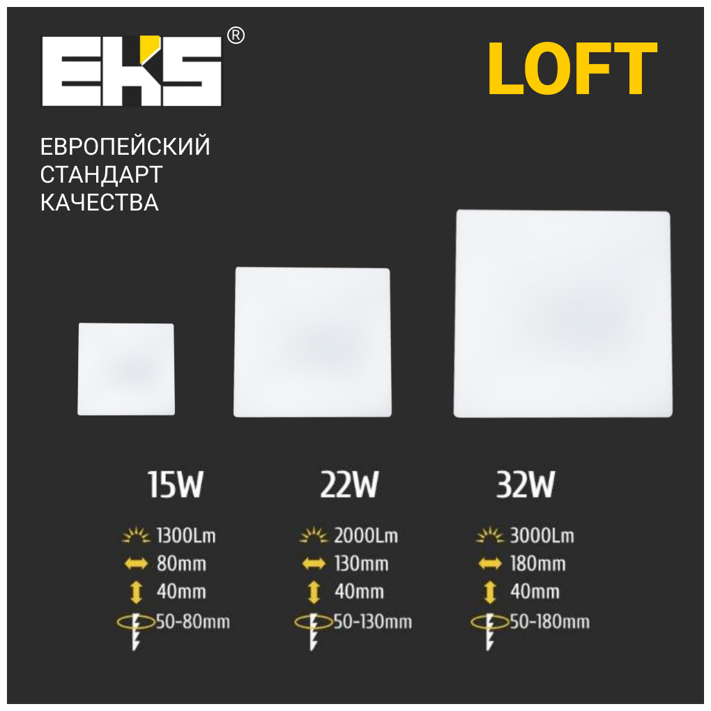 Встраиваемый светодиодный светильник EKS LOFT - LED панель квадрат (15 Вт, 1300ЛМ, 6500К) - фотография № 4