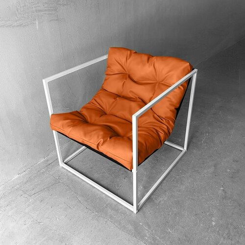 Кресло в стиле лофт Лофтовик + Оранжевый Кожзам для дома для офиса 70х70х70