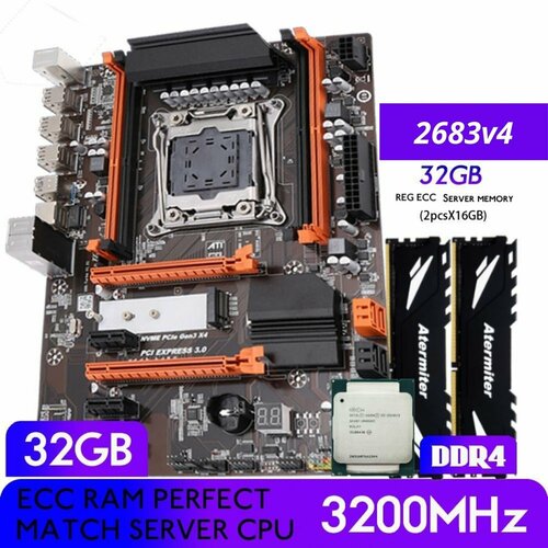 Комплект материнская плата и процессор 16ядер32потока материнская плата x99 KH8599 xeon e5 2683v4ddr4 32gb 22500₽