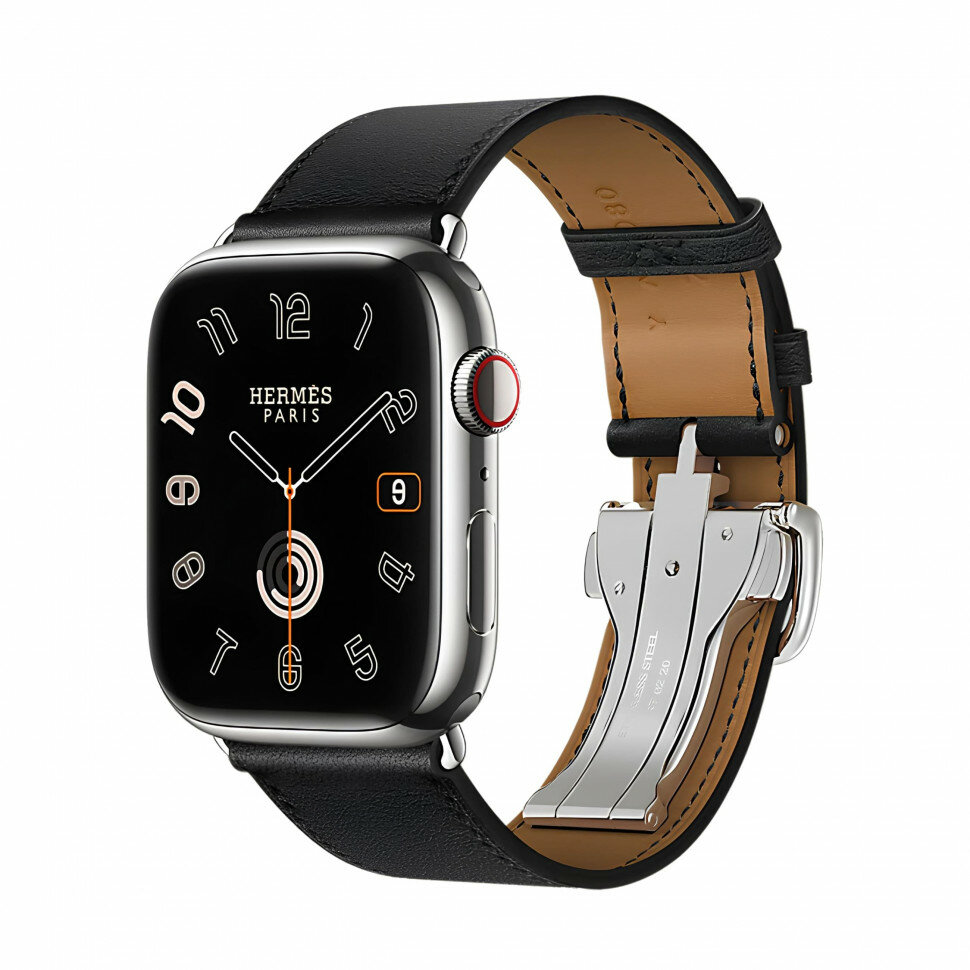 Часы Apple Watch Hermès Series 10 GPS + Cellular 46mm Natural Titanium Case with Noir Swift Leather Single Tour Deployment Buckle оригинал