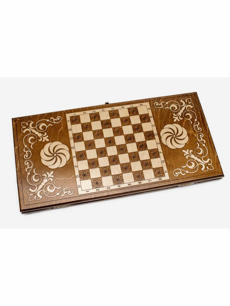 Нарды Handle Brand "Узор 3", с фигурами, костями и сумкой, фанерные, коричневые — фото 1