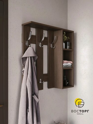 Изображение товара Вешалка в прихожую ВосторгМебель, настенная, цвет венге, с полкой, 4 крючка
