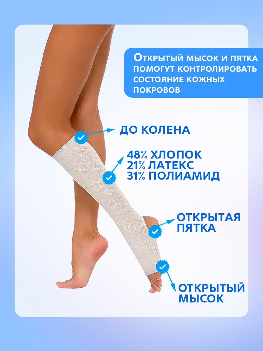 Картинки Гольф компрессионный ЛПП Фарм 3 класс компрессии ДО КОЛЕНА для профилактики и лечения варикоза с открытым носком, размер 3, 2 штуки