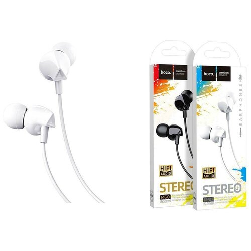 Гарнитура HOCO m60 Perfect sound с микрофоном, 3.5 Jack, белый наушники hoco m60 perfect sound universal earphone вставные черные