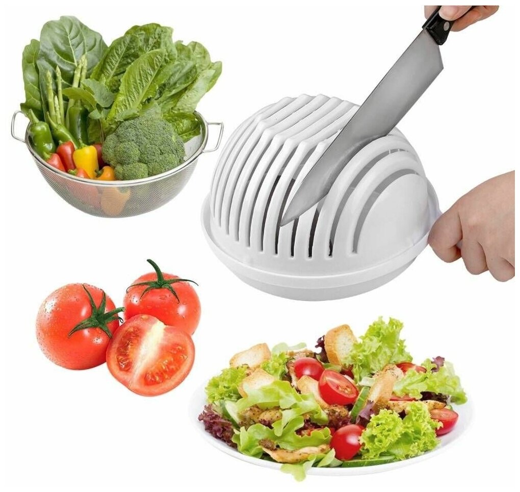 Миска доска для мытья и нарезки салатов, овощей и фруктов, белый - фотография № 7