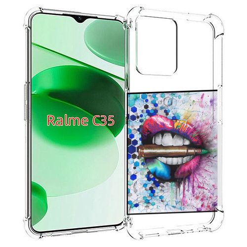 Чехол MyPads разноцветные губы с пулей для Realme C35 / Narzo 50A Prime задняя-панель-накладка-бампер