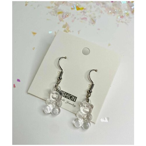 фото Бижутерия женская серьги подвески/ комплект летних сережек прозрачные мармеладные мишки, сережки мармеладные мишки, прозрачные acfox