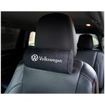 Автомобильная подушка-валик на подголовник алькантара Black c вышивкой VOLKSWAGEN - изображение