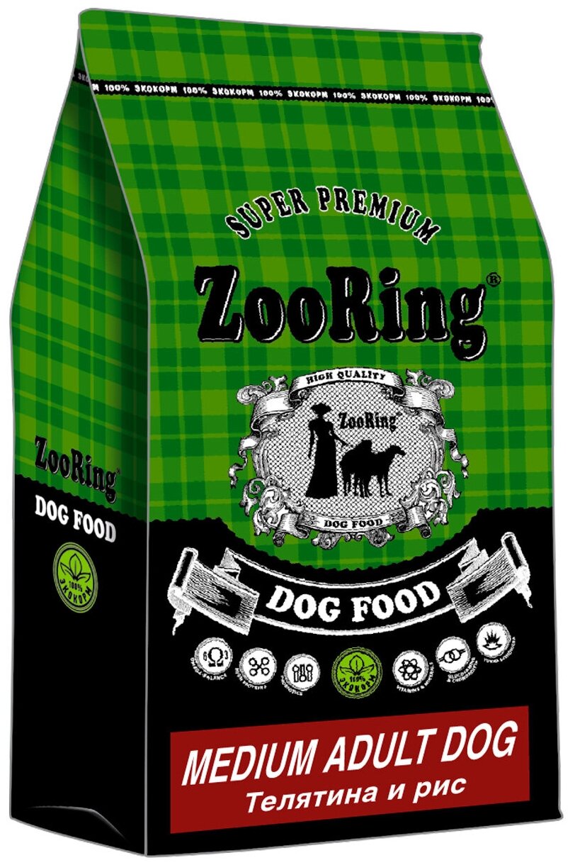 Сухой корм для собак ZooRing телятина, с рисом 10 кг (для средних пород)