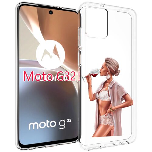 Чехол MyPads Девушка-с-вином женский для Motorola Moto G32 задняя-панель-накладка-бампер чехол mypads девушка с повязкой женский для motorola moto g32 задняя панель накладка бампер