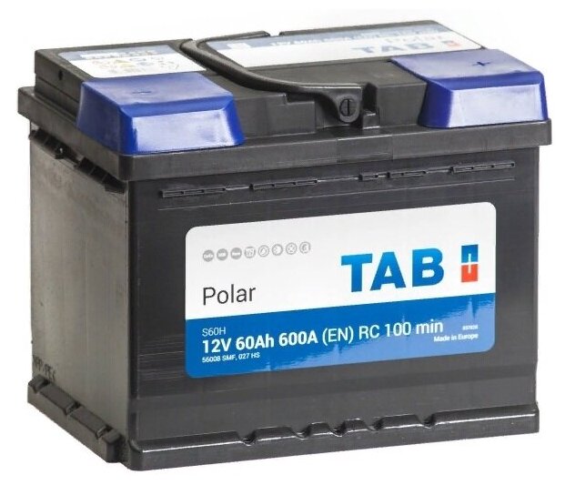 Аккумулятор автомобильный TAB Polar 60 А/ч 600 А обр. пол. Евро авто (242x175x190) 56008 SMF