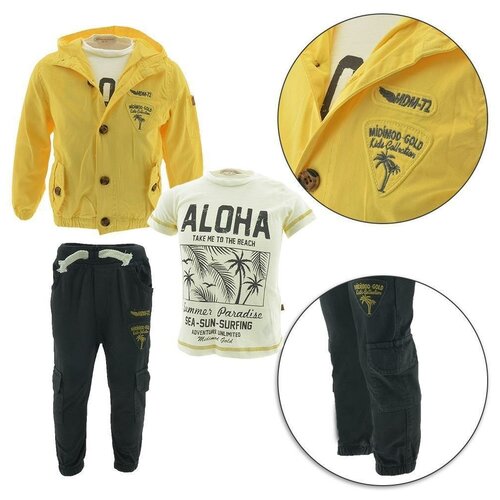 фото Спортивный комплект для мальчика: куртка, лонгслив, брюки; mdm midimod gold, размер 68, цвет желтый
