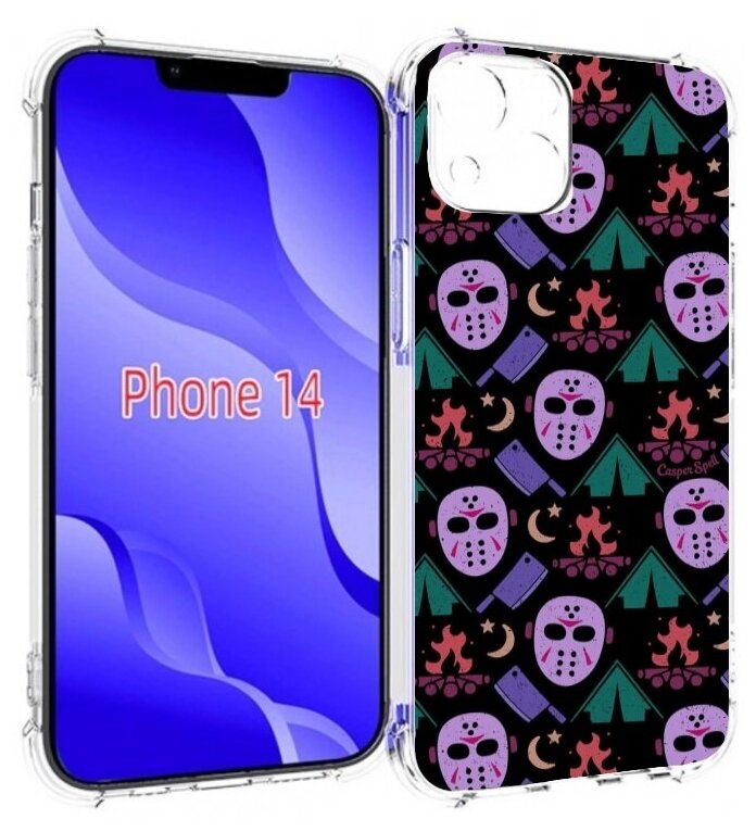 Чехол MyPads фиолетовые маски для iPhone 14 (6.1) задняя-панель-накладка-бампер