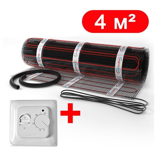 Теплый пол электрический нагревательный мат WarmCoin BLACK 4 мкв с терморегулятором 3721₽