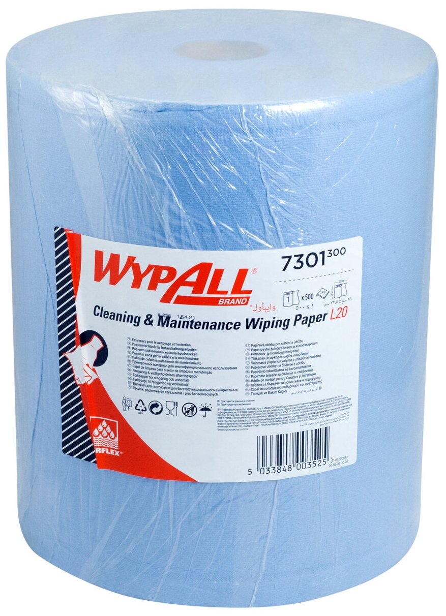 Материал протирочный бумажный 2-сл 190 м в рулоне Н380хD255 мм WYPALL L20 синий KIMBERLY-CLARK 1 шт