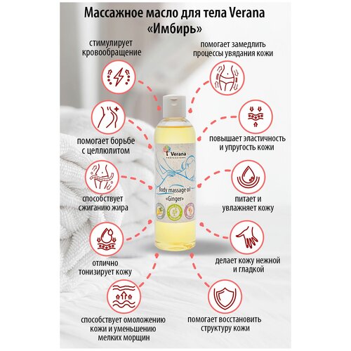 Verana Массажное масло для тела Имбирь, натуральное, антицеллюлитное, омолаживающее, ароматерапия, 1л