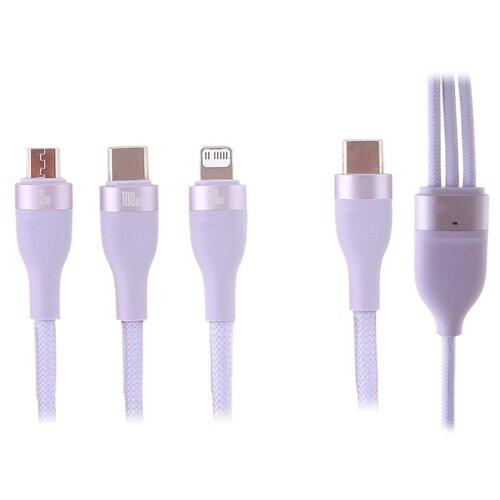 Кабель для быстрой зарядки Baseus One-for-Three Type-C to microUSB 18W/Lightning 20W/Type-C 100W, 1.5m, Пурпурный, CASS030205 кабель для быстрой зарядки baseus one for three type c to microusb 18w lightning 20w type c 100w 1 5m пурпурный cass030205