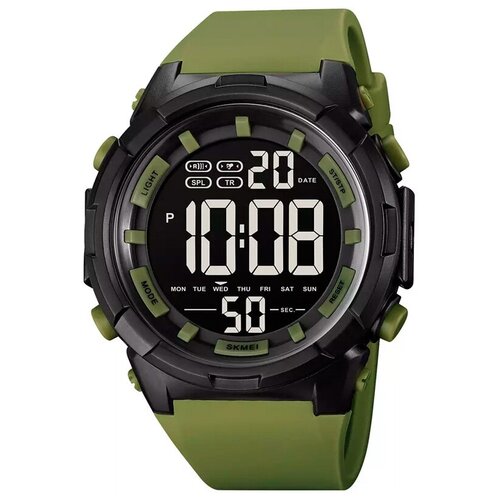Часы наручные мужские электронные спортивные водонепроницаемые SKMEI 1845 army green круглые с секундомером и будильником