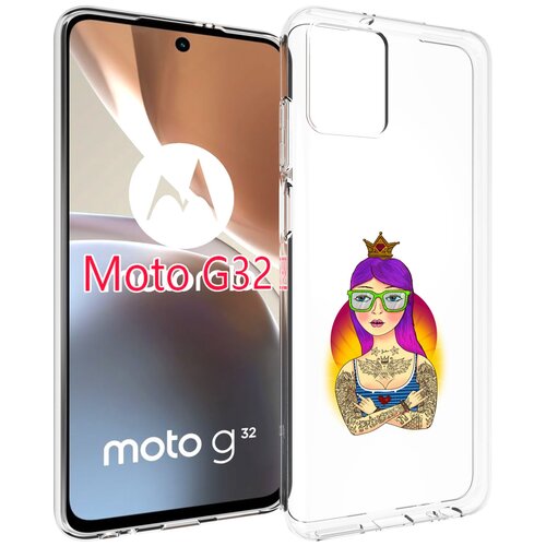 Чехол MyPads девушка в татуировках с короной для Motorola Moto G32 задняя-панель-накладка-бампер