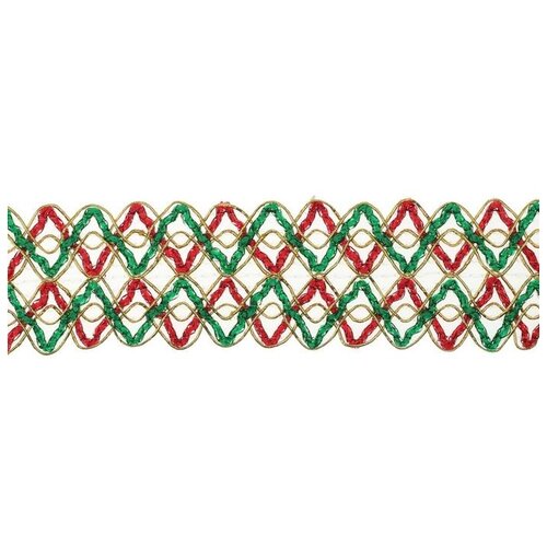 Тесьма Зигзаг зелено-красно-золотая 3,5 см намотка 25 метров