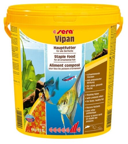 Sera Vipan Корм для рыб основной в крупных хлопьях - 4 кг - фотография № 6