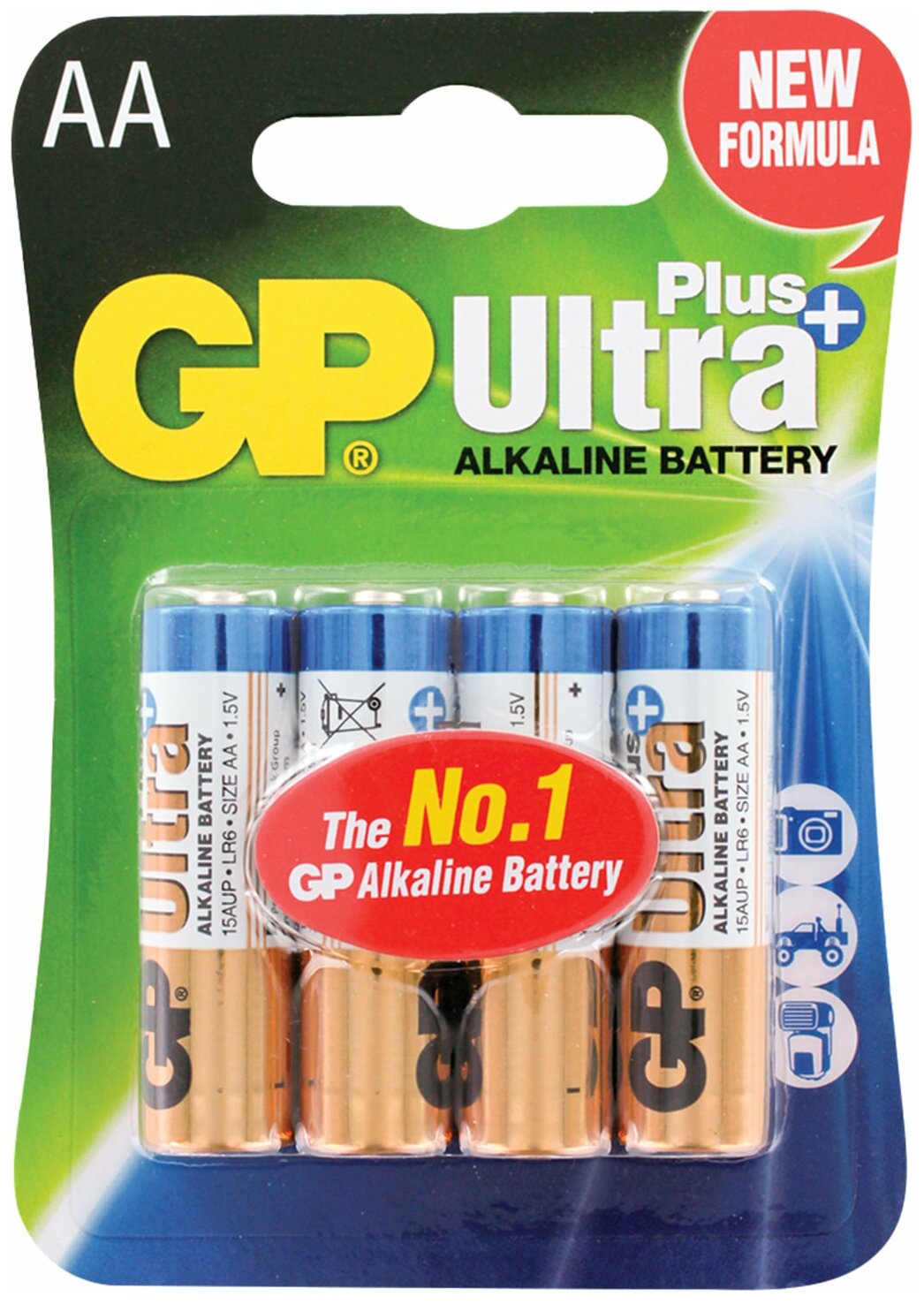 Батарейки комплект 4 шт GP Ultra Plus AA (LR06 15А) алкалиновые пальчиковые блистер 3 уп.