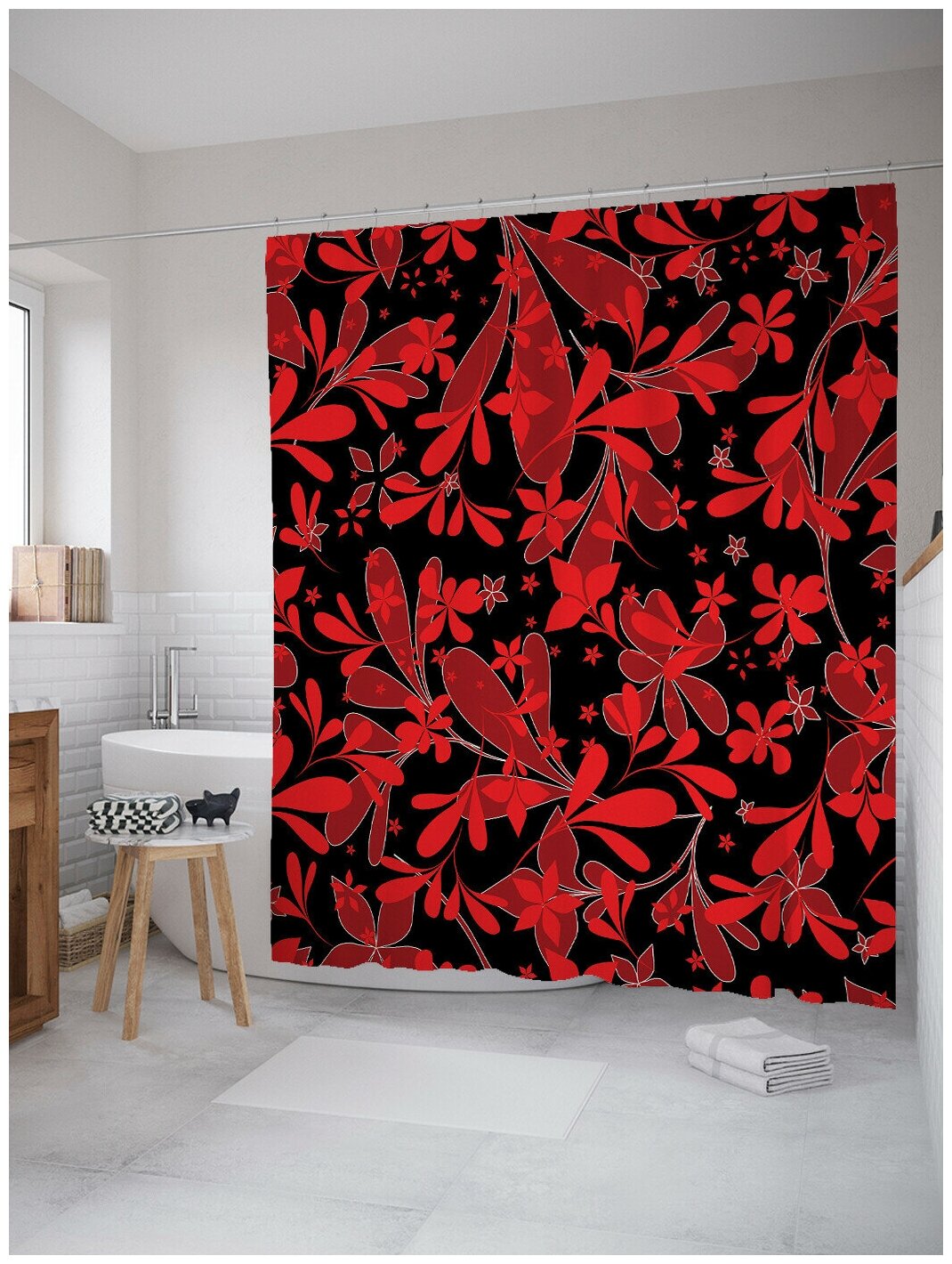 фото Шторка-занавеска для ванной JOYARTY Красные стрекозы