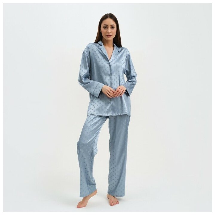 Пижама женская (рубашка и брюки) KAFTAN "Горох" цвет голубой, размер 40-42 - фотография № 11