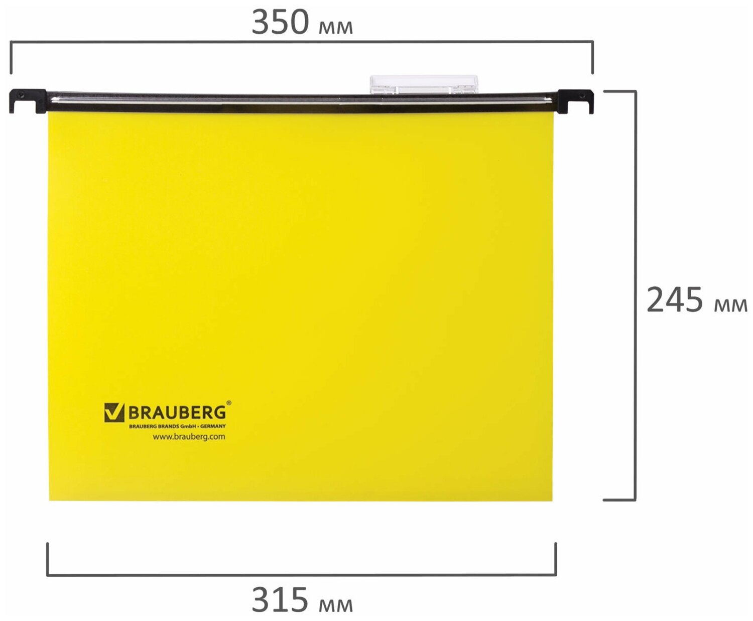Подвесные папки А4 (350х245 мм), до 80 листов, комплект 5 шт, пластик, желтые, BRAUBERG (Италия), 231798 - фото №6