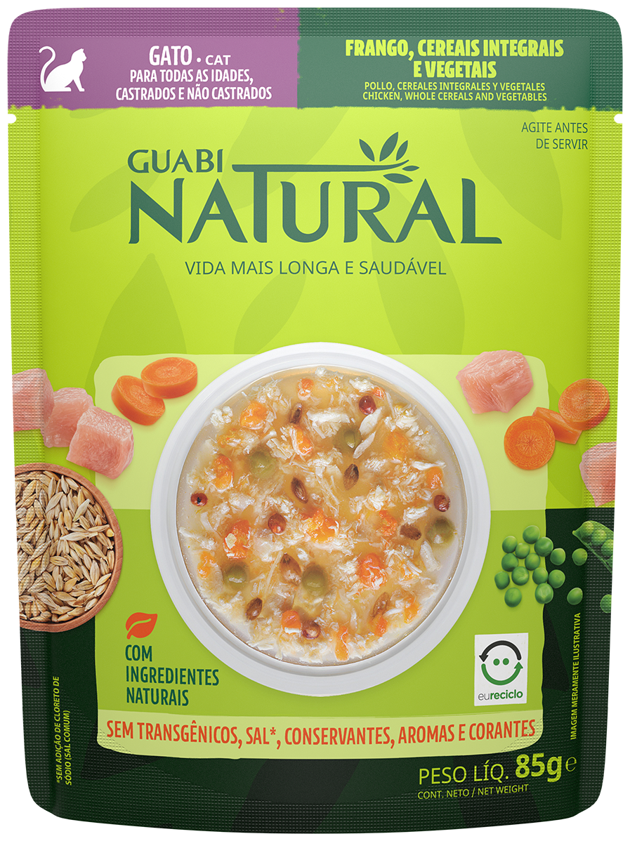 Влажный корм Guabi Natural Cat для кошек, курица, цельнозерновые злаки и овощи, паучи 85 г, 18 шт.