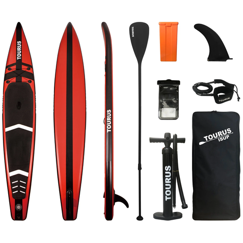 фото Гоночная сап доска sup touring board tourus ray red 14.0 (426x71x15 см) с рюкзаком, веслом, насосом, и страховочным лишем