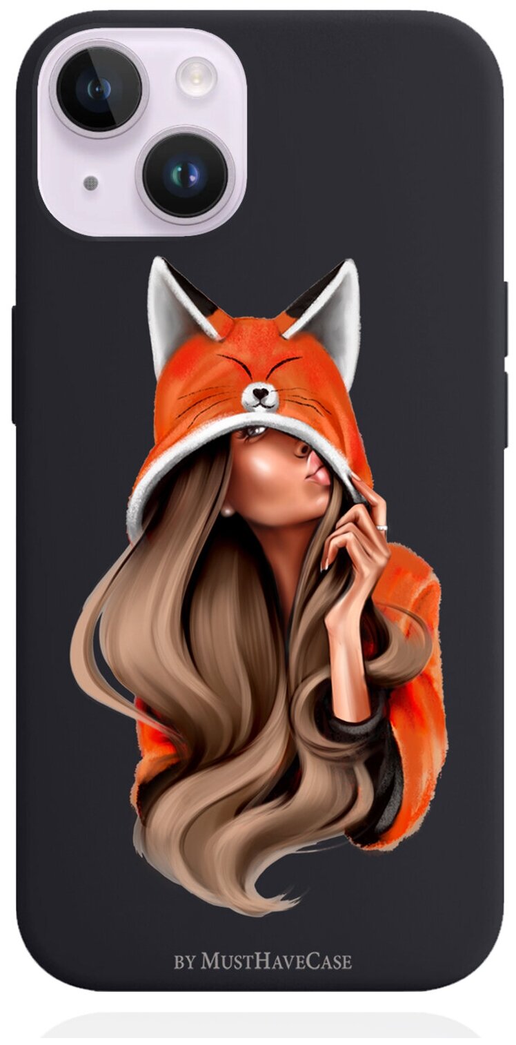 Черный силиконовый чехол MustHaveCase для iPhone 14 Foxy Girl/ Лисичка для Айфон 14