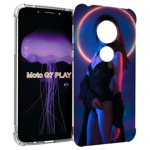 Чехол MyPads девушка с неоновым кругом женский для Motorola Moto G7 Play задняя-панель-накладка-бампер