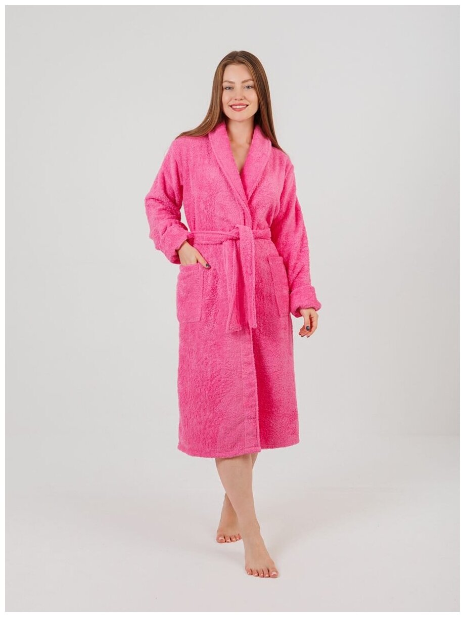 Халат махровый женский BIO-TEXTILES 44-46 розовый домашний банный для беременных в роддом больших размеров с воротником в подарок гостиничный - фотография № 2