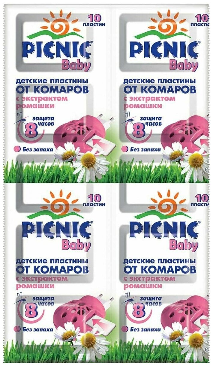 Пластина для фумигатора Picnic Baby от комаров с экстрактом ромашки, 10 г, 10 шт., серебристый/розовый - фотография № 13