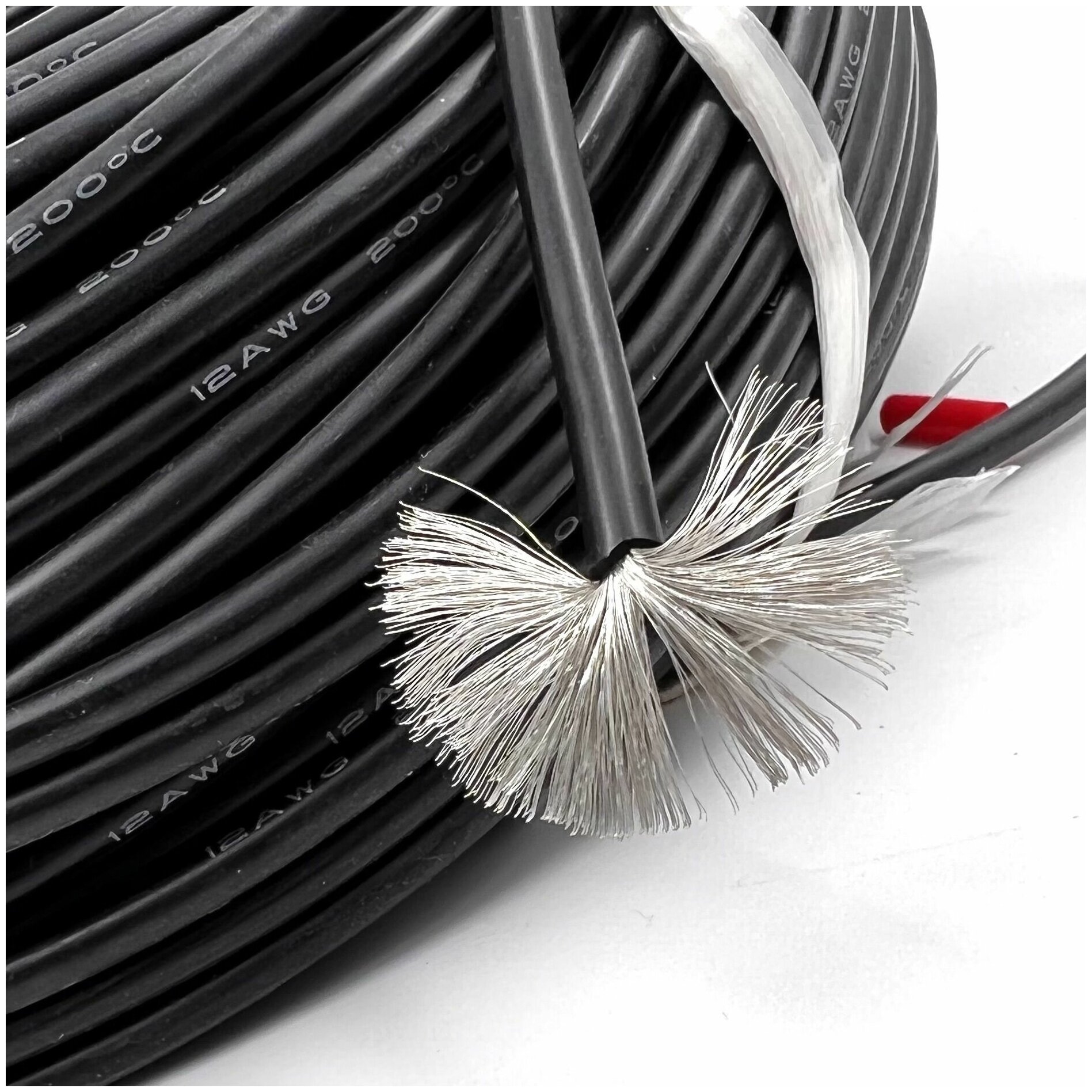 Медный провод 12AWG 2м 3,4 кв.мм (680*0,08мм) (черный кабель, UL3135) в мягкой силиконовой изоляции - фотография № 4