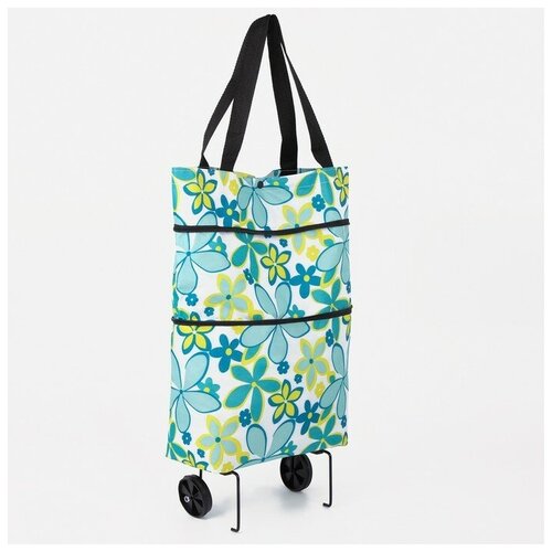 фото Сумка хозяйственная складная на 2х колёсах, на кнопке, цвет белый ооо пк кит