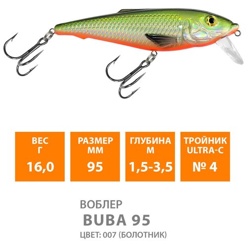 воблер для рыбалки плавающий aqua buba 95mm 16g заглубление от 1 5 до 3 5m цвет 101 Воблер для рыбалки плавающий AQUA Buba 95mm 16g заглубление от 1.5 до 3,5m цвет 007