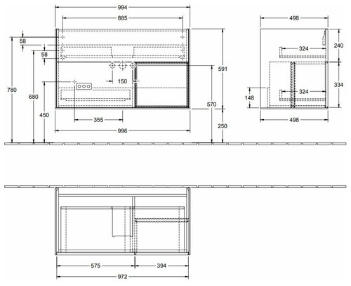 Тумба под раковину Villeroy & Boch Finion ширина 99,6 см, с подсветкой G040HFPD