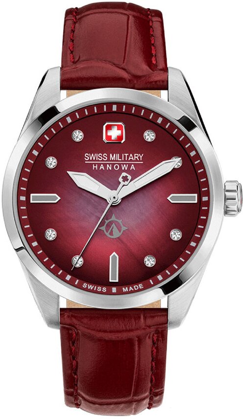 Наручные часы Swiss Military Hanowa женские Land Наручные часы Swiss Military Hanowa SMWLA2100802 кварцевые, секундомер, водонепроницаемые, подсветка дисплея, красный