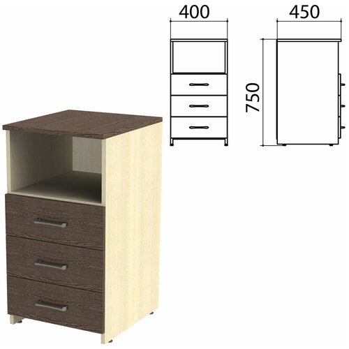 Тумба приставная «Канц», 400×450×750 мм, 3 ящика, полка, цвет дуб молочный/венге (комплект)