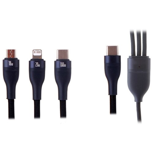 Аксессуар Baseus Flash Series II One-for-three Fast Charging Cable Type-C to M+L+C 100W 1.5m Blue CASS030203