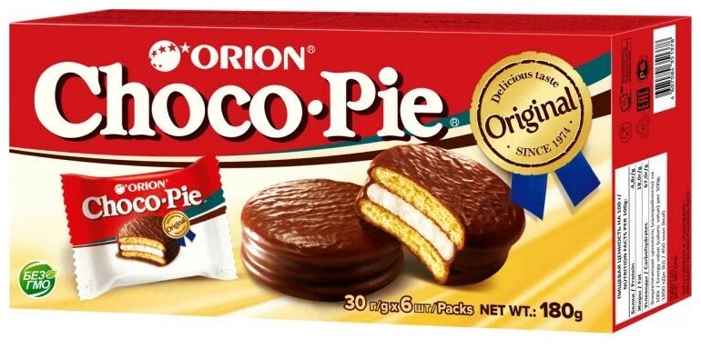 Пирожное Orion Choco Pie Original, 180 г, 6 шт. в уп, 16 уп.