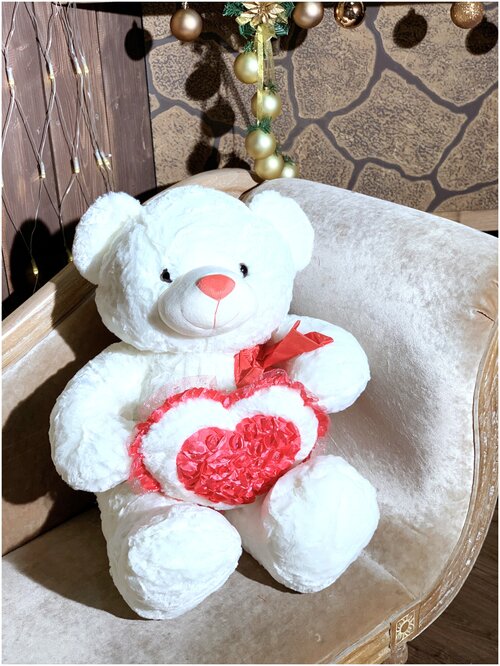 Большая плюшевый медведь Искорка Я тебя люблю 80 см Белый, мягкая игрушка мишка, подарок для ребёнка, любимой, на новый год